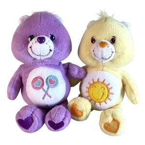 Care Bears Vtg 2002 Lot of 2 Yellow Sunshine Funshine Purple Lollypop Share 9 in